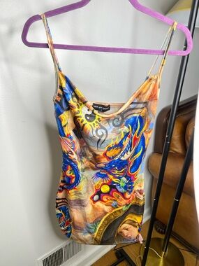 Colorful Dragon Print velour mini dress - Multicolor